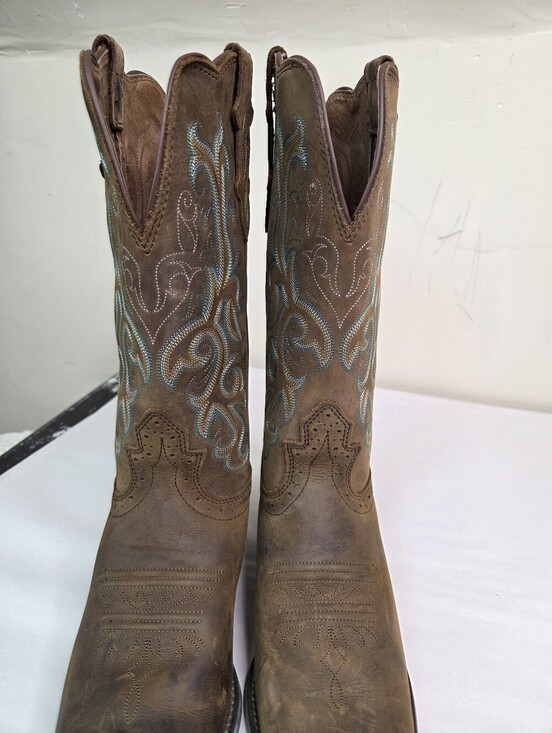 Justin Boots Brown Leather Western Cowboy Boots Embroidered Square Toe  8.5B main image 12